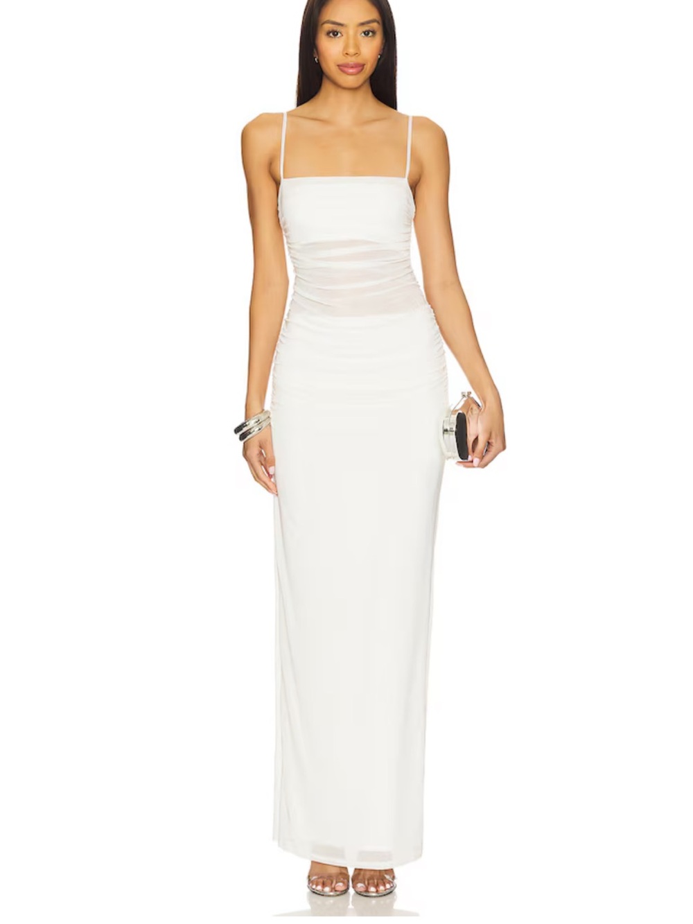 REVOLVE White Spaghetti-Strap Ruched Maxi Dress